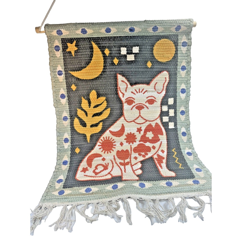 Urban Outfitters Tattooed Frenchie Wall Hanging Tapestry Dog Celestial Fringed